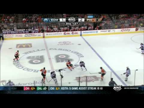 David Perron wrist shot PPG 2-1 Edmonton Oilers vs Philadelphia Flyers 11/9/13 NHL Hockey.