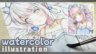 [Inking to Completion] Watercolor Illustration | Himemori Luna