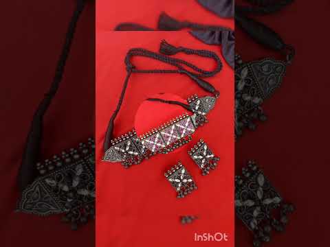 Traditional Designer Premium Quality SIlver Look Like Black/White Stone Choker Necklace Set.