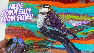 This Bird is Made Completely from Acrylic Skins! 🐦⬛ MUST SEE Fluid Art! 👀