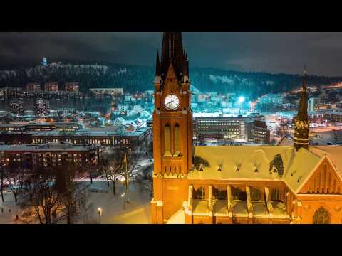 Winter Night In Sundsvall - 4K droneflight
