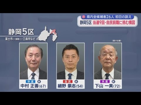 YouTube Video 衆議院選挙告示　静岡県内8つの小選挙区に26人が立候補　選候補者の第一声は…【後編】