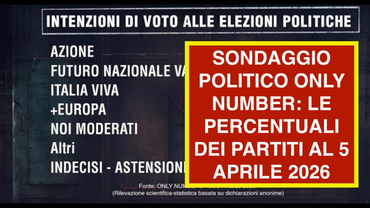 SONDAGGIO POLITICO ONLY NUMBER: LE PERCENTUALI DEI PARTITI AL 5 APRILE 2026