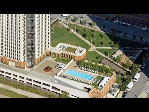 The outdoor living scene at Echelon at K Station Apartments