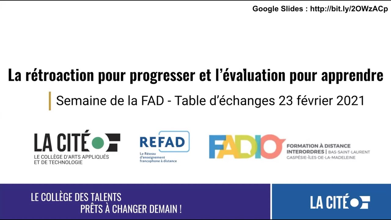 Semaine FAD 2021 : La rétroaction pour progresser et l’évaluation pour apprendre