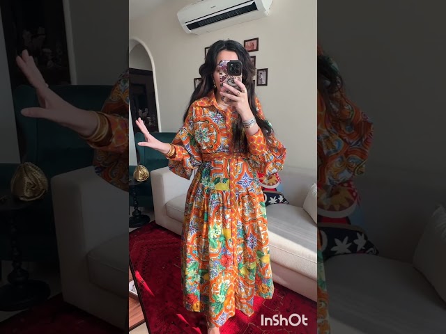 فستان ملمس قطني اورنج و تموجات بالموف طويل 2025