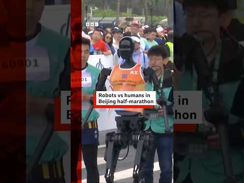 Video | China races humans against robots in Beijing half marathon. #Shorts #BBCNews