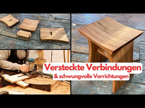 Hidden wood joints, special milling device & handwork/machines - stool in elm