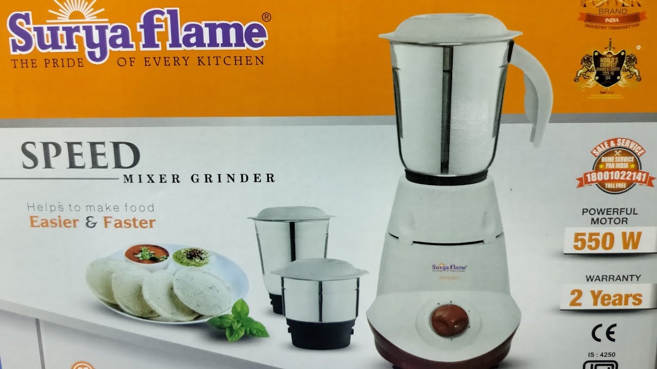 Best Mixer Grinder Surya flame Speed model 550W 3 Jar Hybrid Moter 18000 RPM Unboxing And Review
