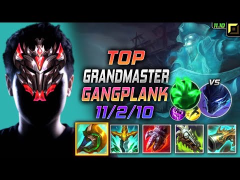 GrandMaster Gangplank TOP vs Nocturne - 천상계 장인 탑 갱플랭크 템트리 룬 신파자 착취 ガングプランク Гангпланк - LOL KR 11.10