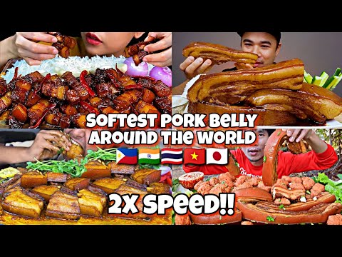 2x speed!!🔥How MUKBANGERS AROUND THE WORLD eats PORK BELLY 🇵🇭🇻🇳🇮🇳🇹🇭🇯🇵 Fast Motion ASMR Compilations