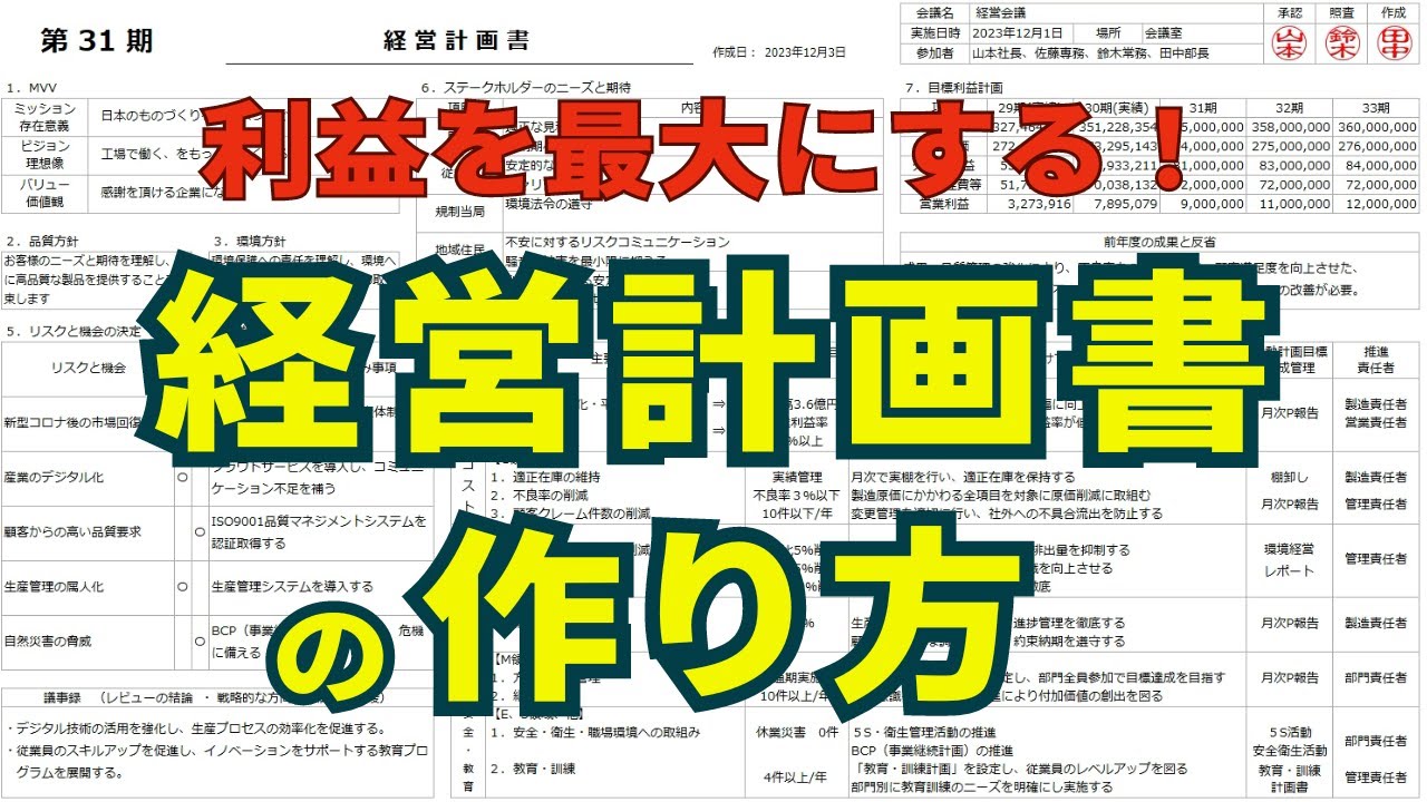 【ノウハウ全部公開！】A3用紙1枚「経営計画書」の作り方を詳しく解説！！業績を伸ばしている会社は必ず作成している！
