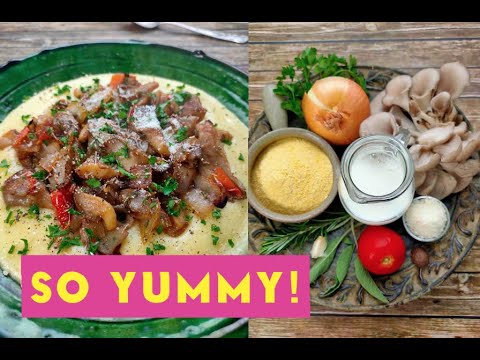 Polenta & funghi pleurotus. Polenta with oyster mushrooms.