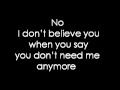 Pink ~ I don't believe you Lyrics 