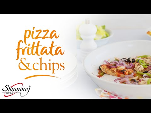 Slimming World pizza frittata and chips - 2 Syns per serving - full recipe in the description