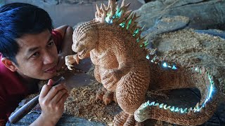 How to Carve Godzilla - Minus One with a Glowing Spines | Amazing Chainsaw Wood Carving skill