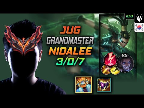 GrandMaster Jungle Nidalee Build Hextech Rocketbelt Electrocute - LOL KR 13.6