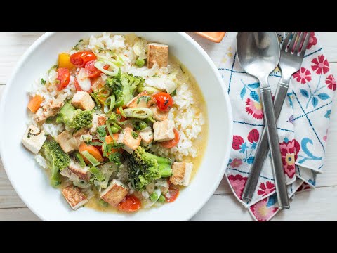 Easy Tofu and Vegetable Coconut Green Curry and Rice Recipe - Eat Simple Food