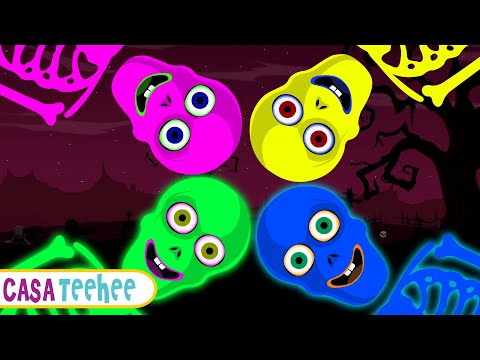 OS CINCO ESQUELETOS COLORIDOS SAÍRAM A NOITE! | Músicas Divertidas | Casa Teehee