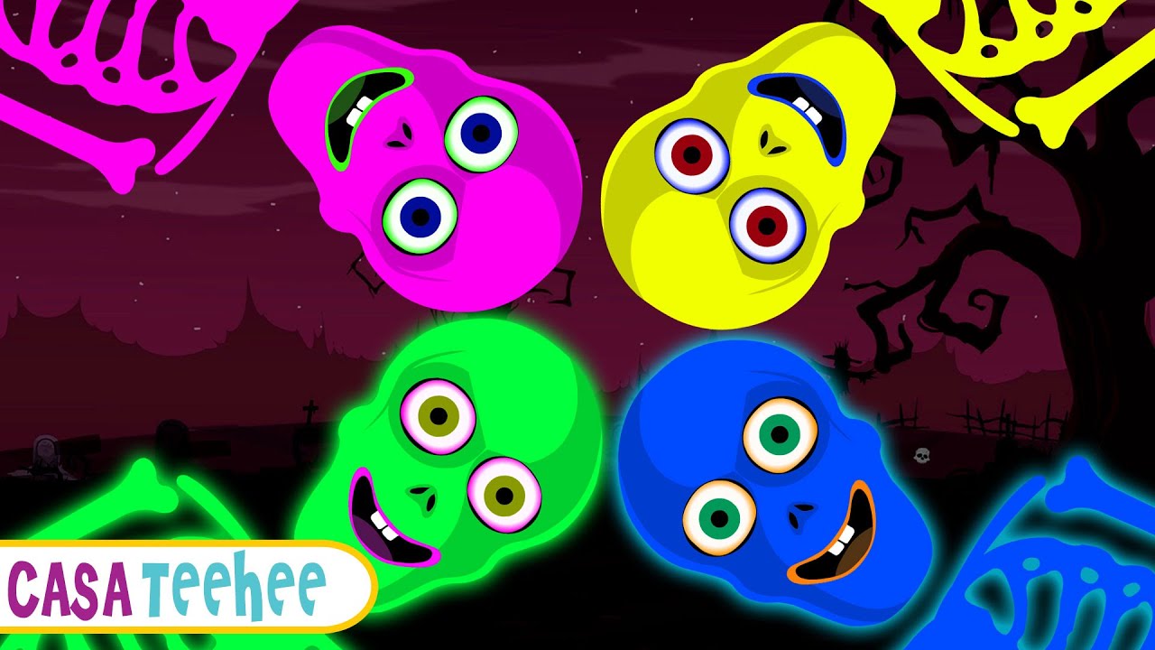 OS CINCO ESQUELETOS COLORIDOS SAÍRAM A NOITE! | Músicas Divertidas | Casa Teehee