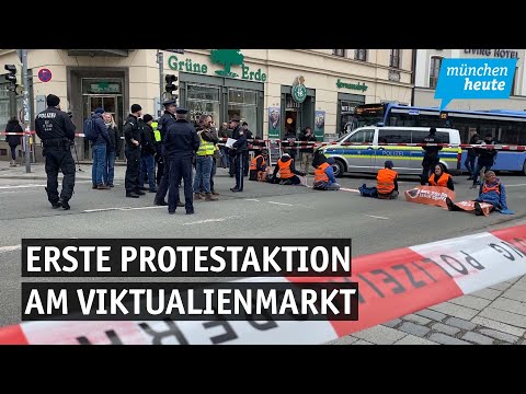 Klimakleber - erste Protestaktion in diesem Jahr am Viktualienmarkt
