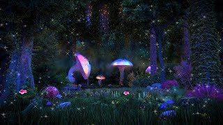 Enchanted Forest Night Ambience ✨🍄🌲 Mystical atmosphere, calming nature sounds &amp; occasional rain.