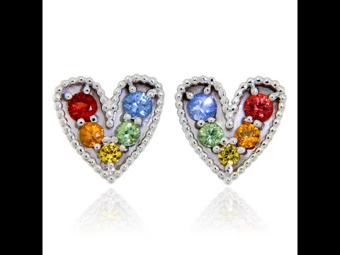 Cercei Stud Aur Alb 14k Safire Multicolore Naturale Inimi - Eleganta Jucausa