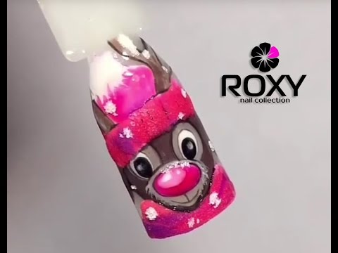 Зимний дизайн ногтей гель-лаками ROXY nail collection. Рисуем оленя