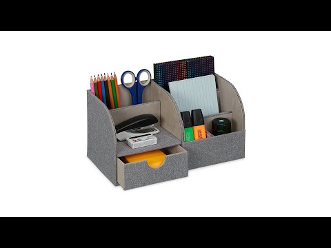 Schreibtisch Organizer Leinenoptik Grau - Holzwerkstoff - Kunststoff - Textil - 28 x 15 x 15 cm