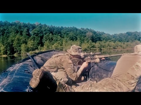 U.S. Army Sniper engage targets in a zodiac boat ,Europe GERMANY