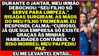 No jantar, meu irmão disse que meu filho só serviria para limpar. Risadas ecoaram. Na mesa, cruéis.