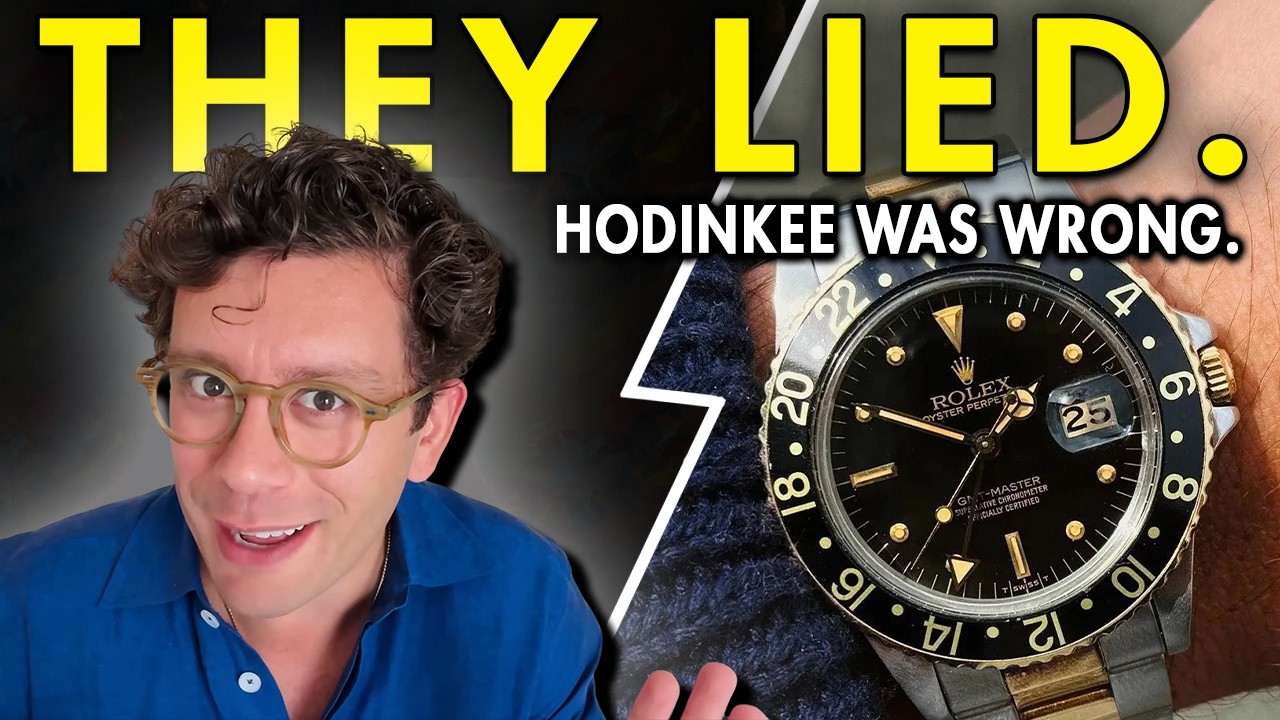 Hodinkee logo beside a generic wristwatch — critique of watch culture