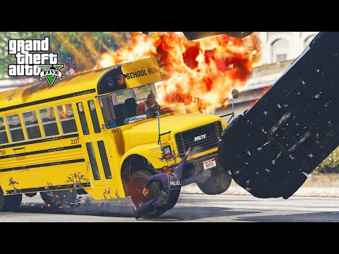 GTA 5 BRUTAL SCHOOL BUS CRASHES POLICE CHASE - IMPACT COMPILATION - DESTRUCTION