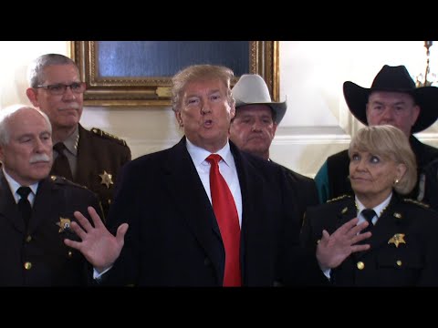 President Donald Trump is assailing Democrats as border security negotiations falter. Trump spoke to reporters at the White House Monday, with local sheriffs, before leaving for a rally in El Paso, Texas. (Feb. 11)