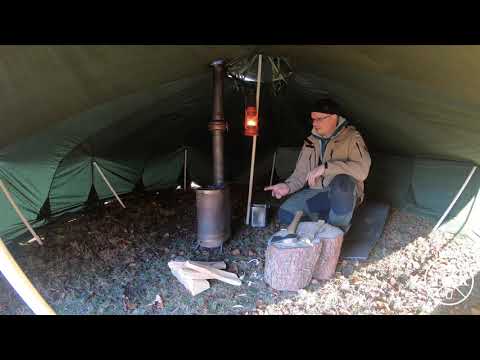 Swedish Military Patrol Tent 8, cold war era, time-laps pitch, lunch, baking bread & making coffee