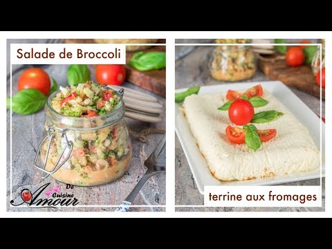 Ricotta, feta and basil terrine with broccoli, red pepper and apple salad