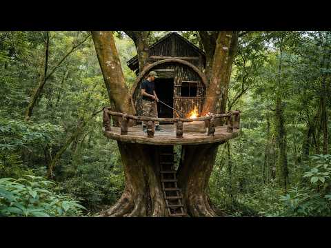 7 Days I Built a Bushcraft Survival Treehouse on a Giant Tree | From Start to Finish
