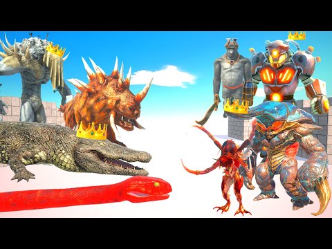 KING RANTHORN, GORO, ACHILLES & ANC-HUMANS, PRIMATES & ALIENS VS KING SCOURGE, T-REX & PURUSSAUR &