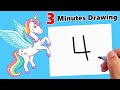 HOW TO DRAW UNICORN WITH NUMBER 4 EASY