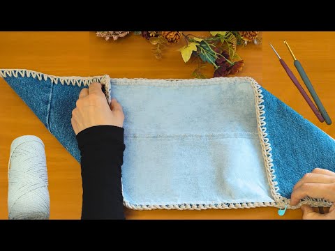 Tutorial de bolso muy fácil con vaqueros viejos y crochet (con subtítulos)