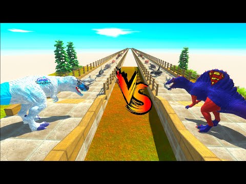 SUBZERO T-REX vs SUPERMAN SPINOSAURUS RACE BATTLE COMPETITION - Animal Revolt Battle Simulator ARBS