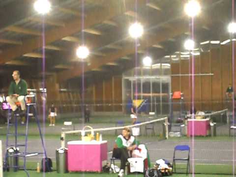 Sarah Borwell and Elena Baltacha playing doubles at the Fed Cup in Portugal