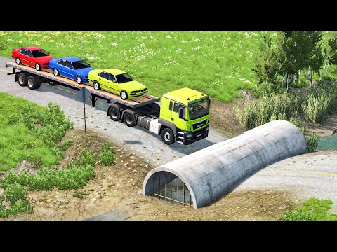 Cars vs Giant Pit Deep Water - Truck Cars Rescue - BeamNG.Drive