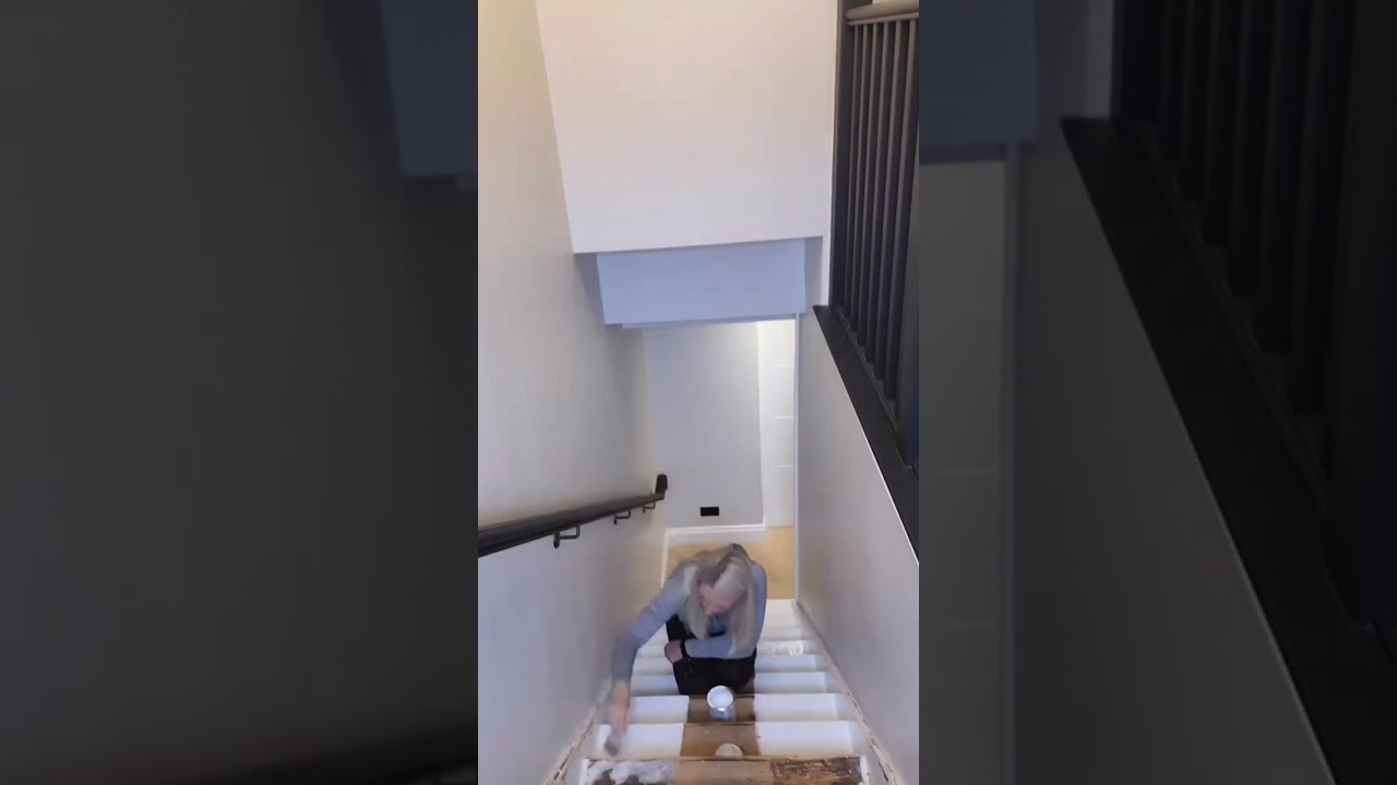 Watch me paint my staircase in Frenchic Paint ❤️ #staircase #staircasedesign #frenchic #paint