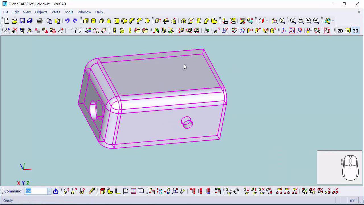 VariCAD – Creating Holes, Solid Transformation