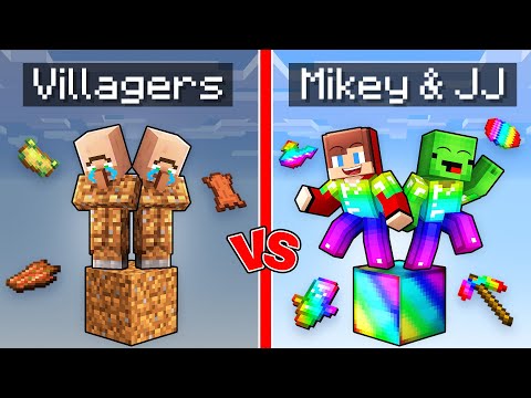 Villagers vs Mikey & JJ OP One Block Battle in Minecraft (Maizen)