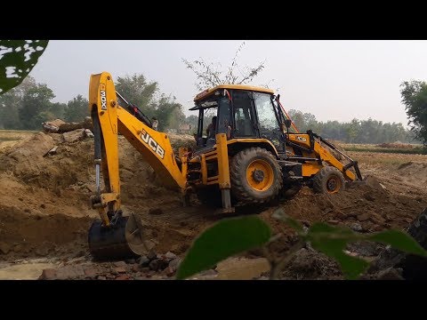JCB Backhoe Breaking Bridge Wall and Working For New Bridge Construction - JCB Video