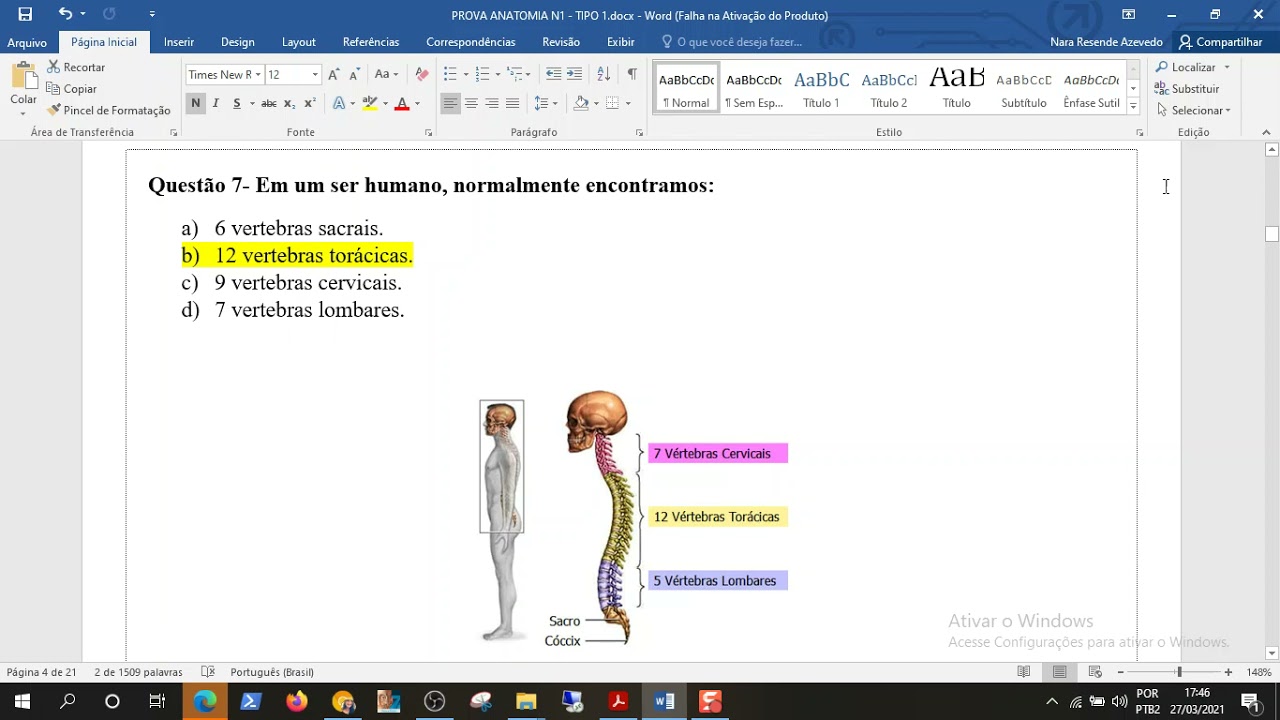 CORREÇÃO  COMENTADA DAS QUESTÕES DA PROVA DE ANATOMIA - ENF. UNIRG . N1.