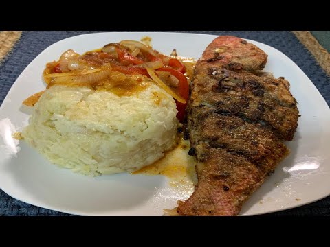 BAJAN BREADFRUIT COU COU WITH RED SNAPPER