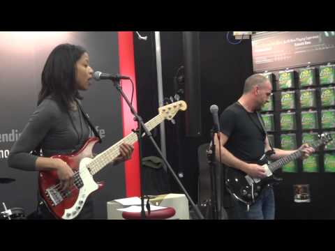 Yolanda Charles & Rob Harris jamming at the London Bass Guitar Show 2014